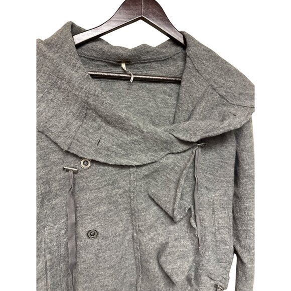 Free People Women's Sweater Hooded Cinch Front Wool Grey Cardigan Size Medium - Picture 4 of 12